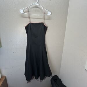 Vintage 00's Black Whimsigoth Midi Dress Tulle Trim Sz 3/4 Party Square Neck